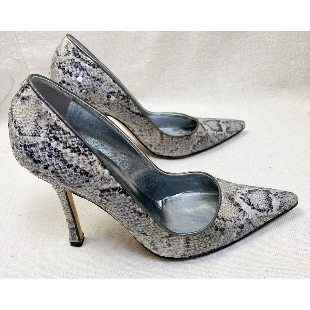 Manolo Blahnik Snake Print Sequin Pointy Toe Pump… - image 3